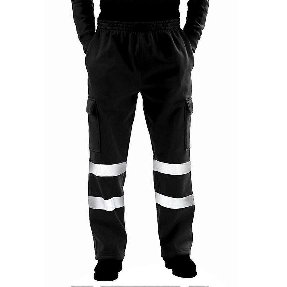 Puntos Men Casual Sanitation Worker Reflective Strips Trousers Fleece Jogging Pants