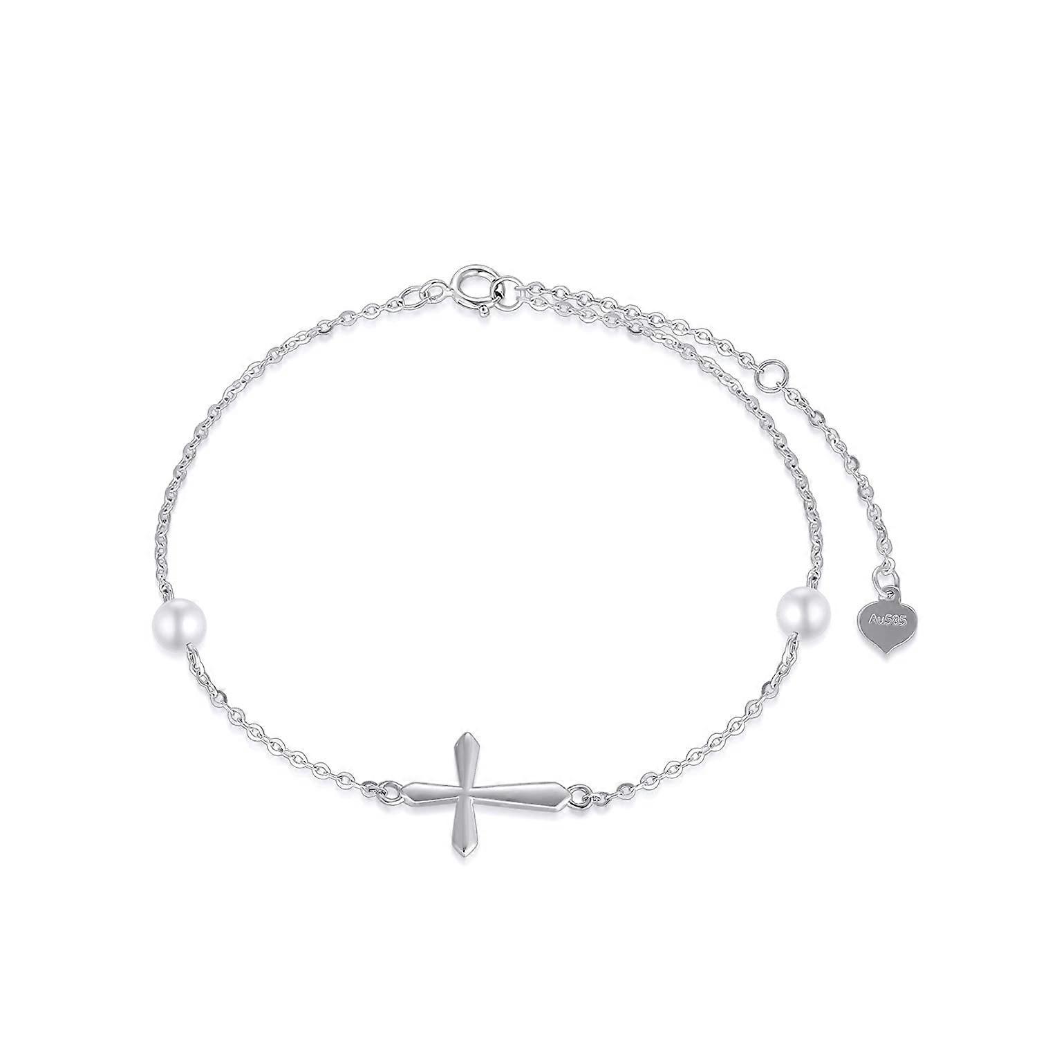 Gold Cross Pearl Anklets for Women