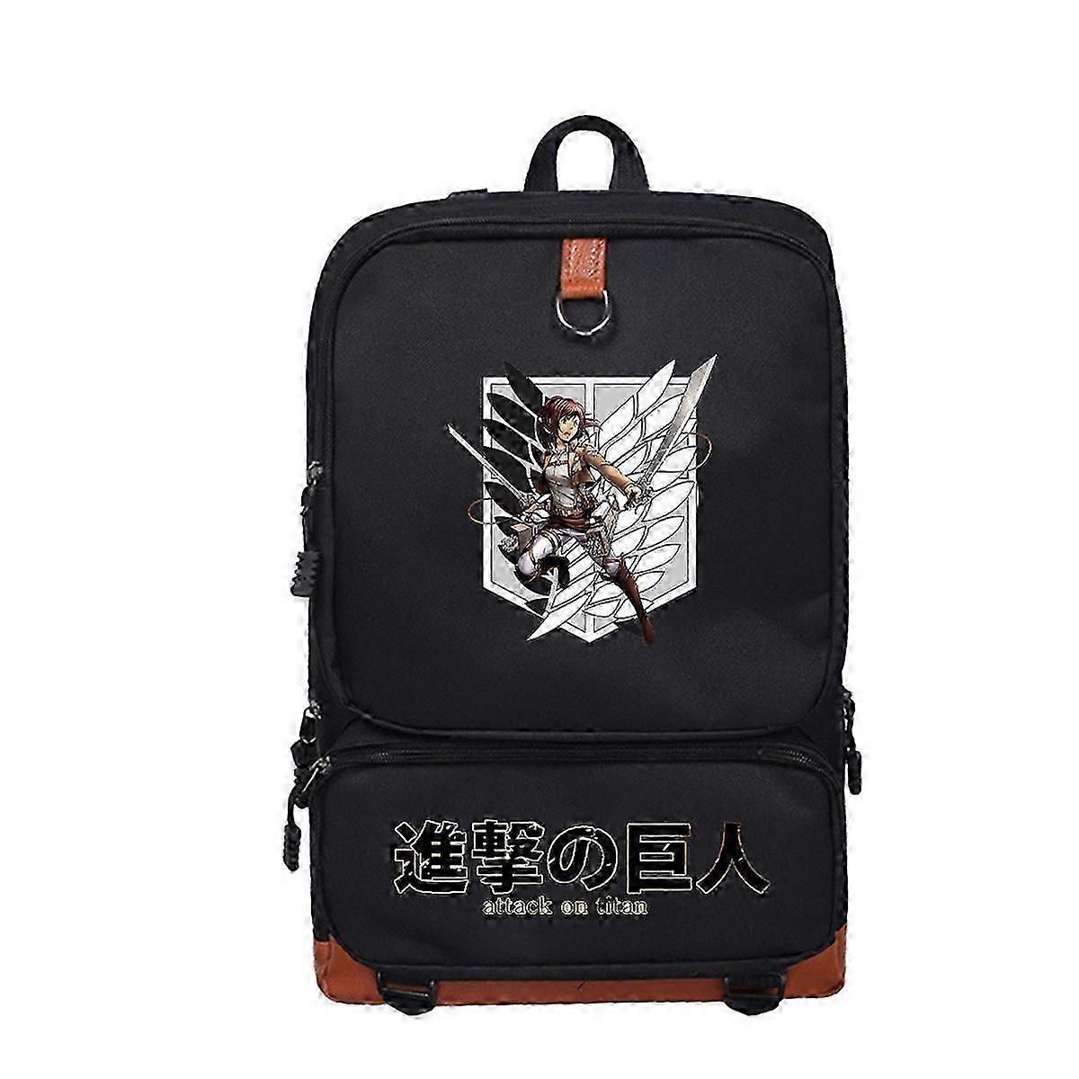 Anime Attack On Titan Black Backpack Students Scatchel Polyester Bag For Students Large Volume