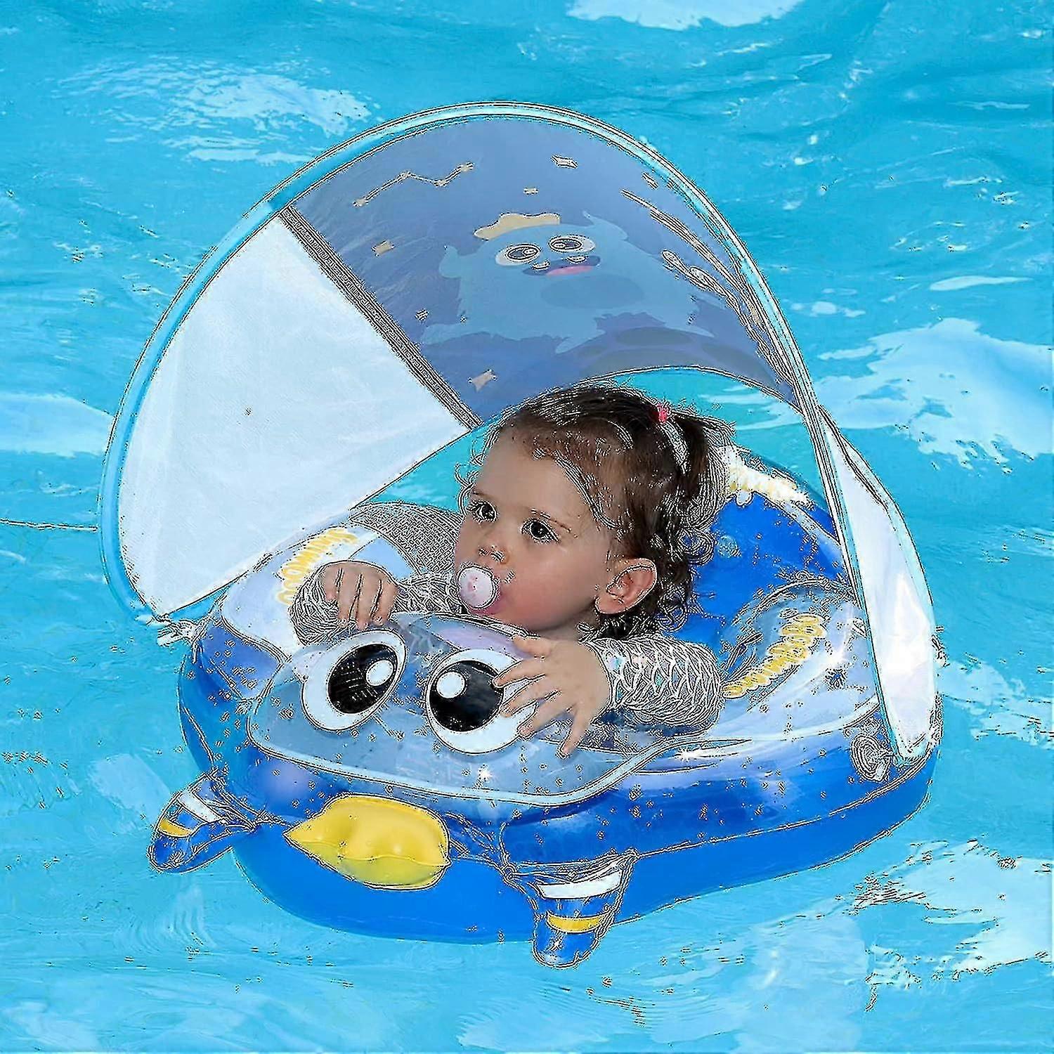 Baby Swimming Pool Floats With Canopy, Inflatable Transparent Monster Infant Swim Float With Cloth Safety Seat Pool Toys