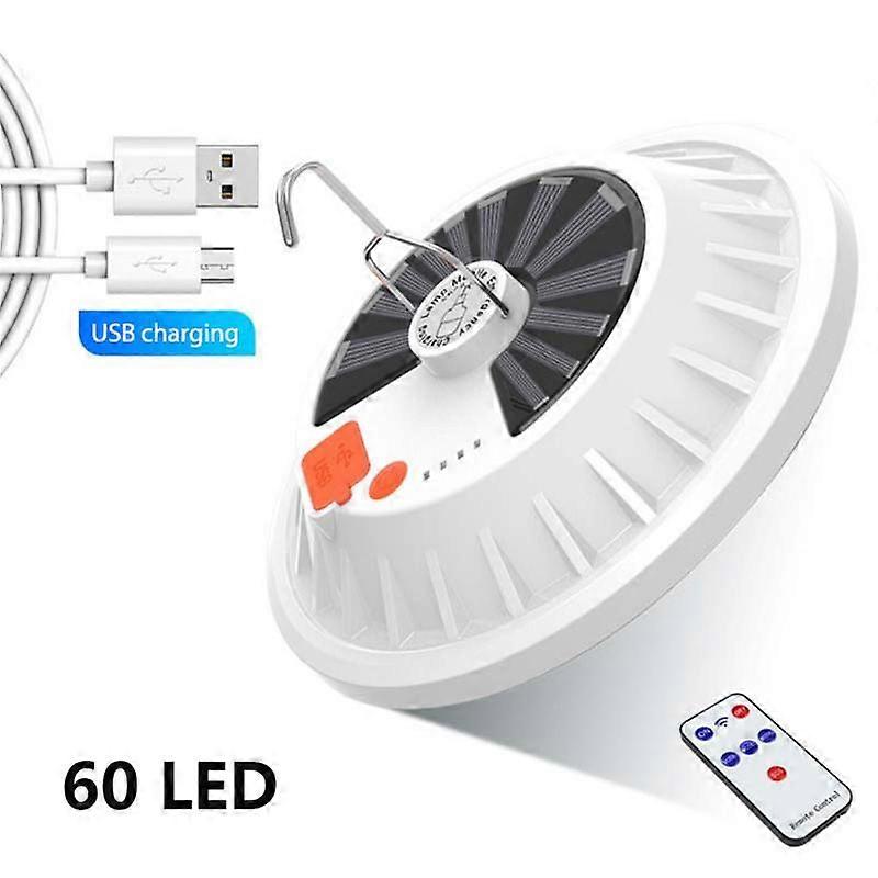 60/120 LEDs Solar Lamp with USB LED Bulb Rechargeable Portable Emergency Night Market Lightweight Outdoor Powerbank Camping Tent Lantern