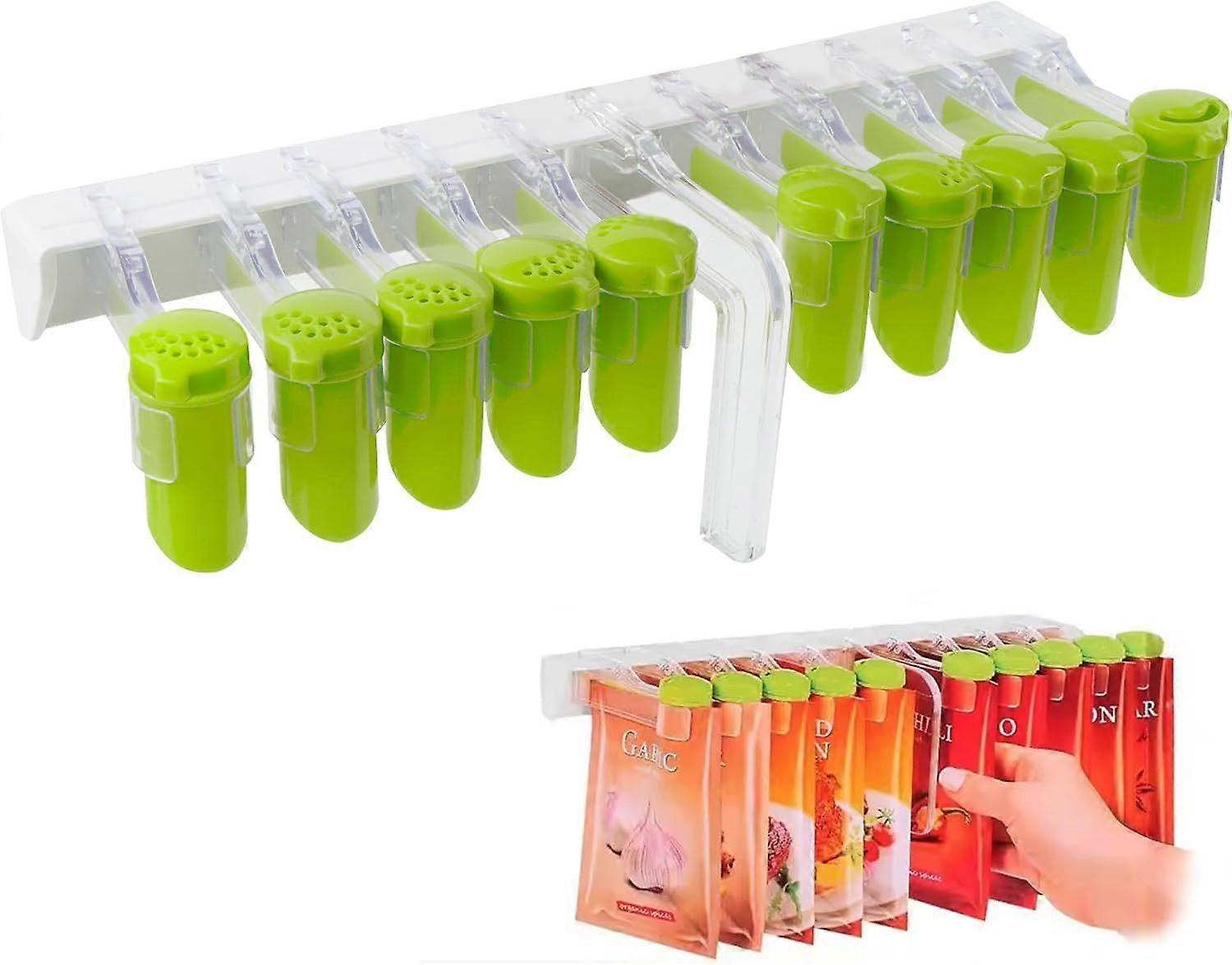 Wall Mounted Spice Rack, No Drilling Spice Display Rack Hanging Kitchen Spice Holder for Spice Packets with 10 Closure Clips, Swivel Three Outlets Sp