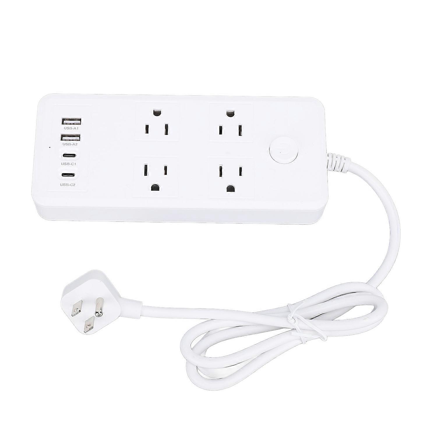 Smart Plug Power Strip Flat Plug Power Strip with 4 USB Ports 20W 4 AC Outlets 1.2m Cord Length With