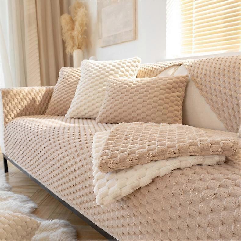 Sofa Cushion Winter Plush Solid Color Non-slip and Dirt Resistant Universal Cushion Combination Living Room Sofa Cover