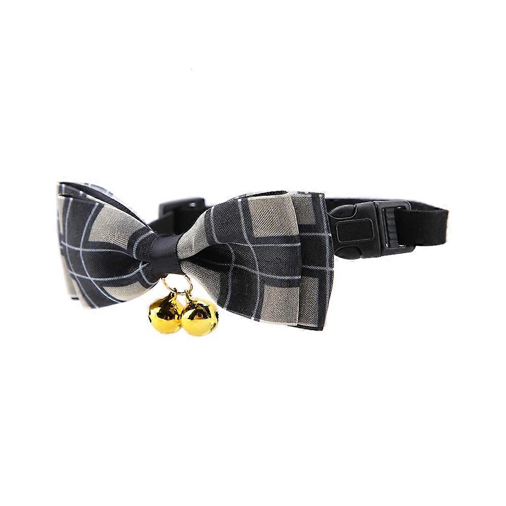 Pet Dog Black Plaid Bow Tie Collar with Bell Adjustable