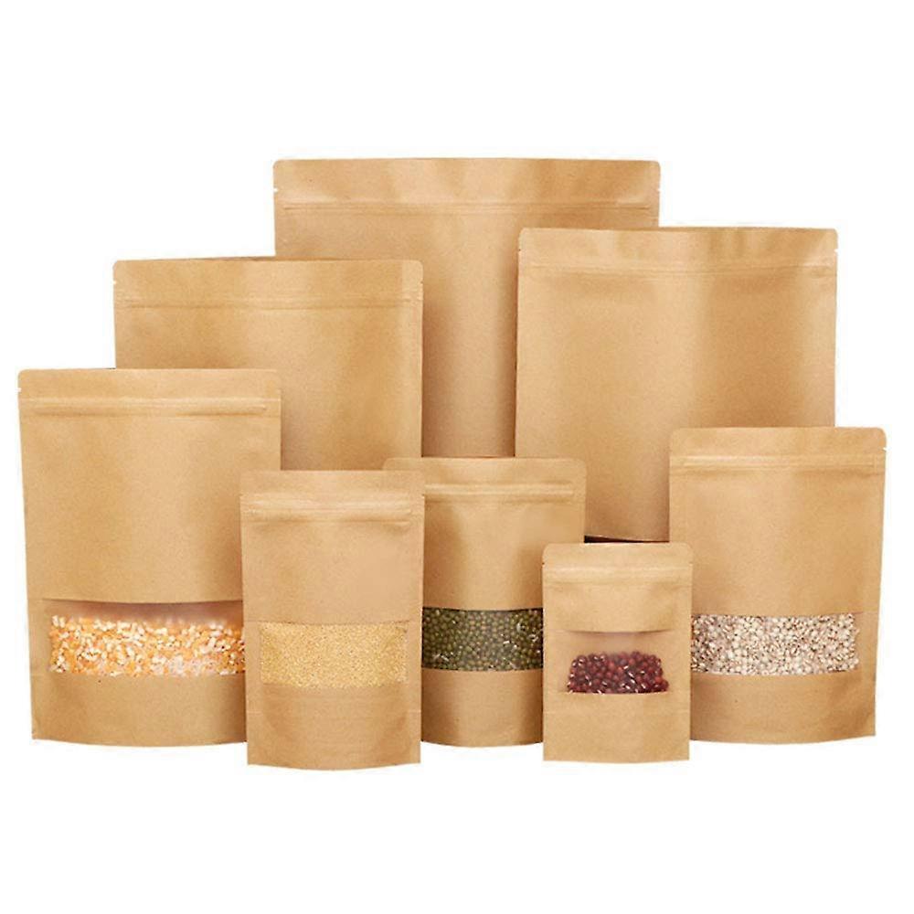 50 pcs Kraft Stand Up Ziplock Bags with Window
