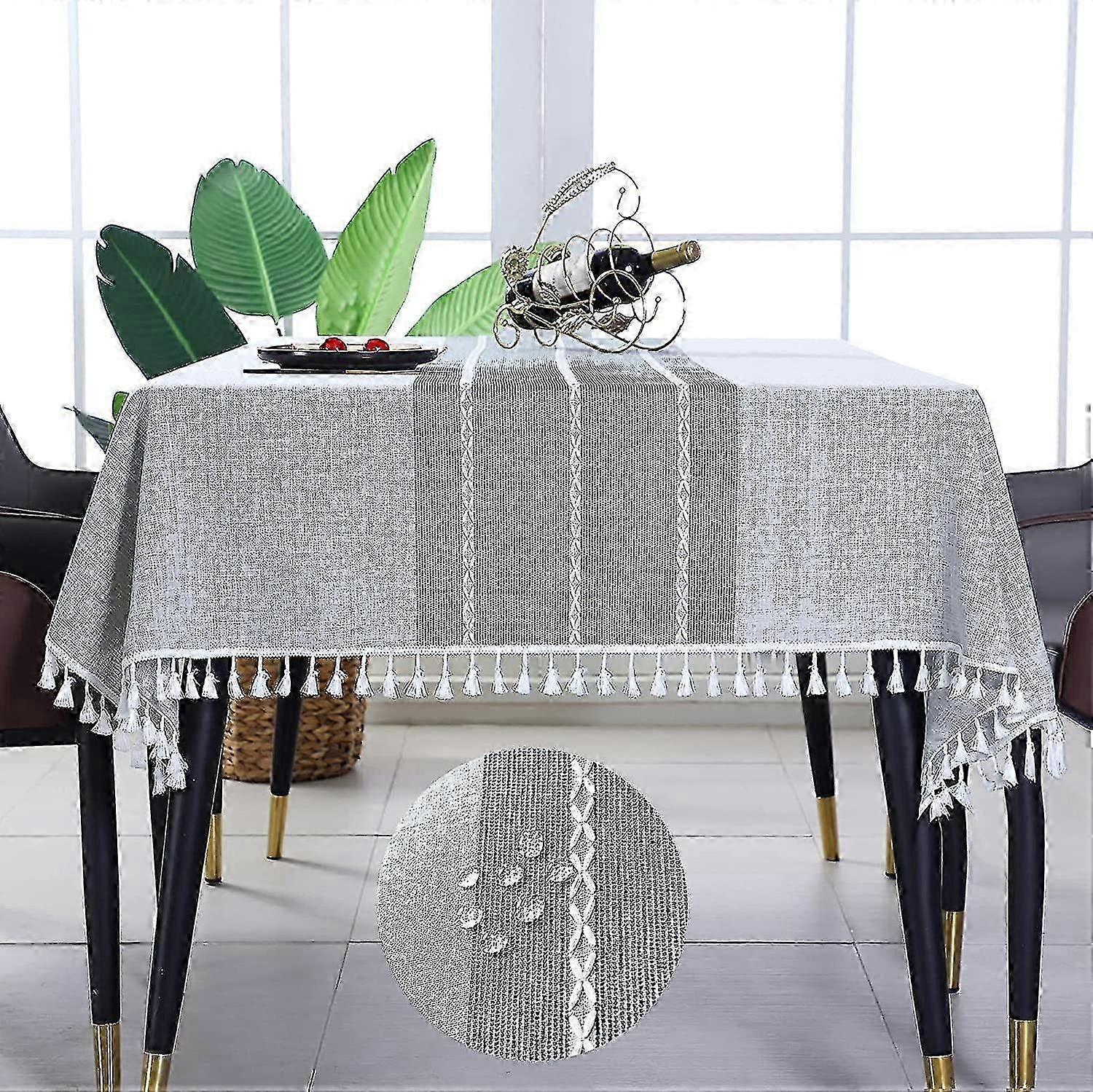 2024 Table Cloth For Rectangle Tables, Water Resistant Winkle Free Tassel Tablecloth, Linen Cotton Washab