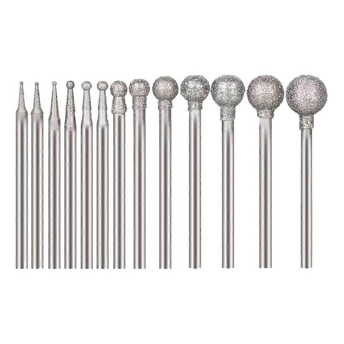13 Pcs Ball Shape Diamond Burr Diamond Mounted Grinding Burs Stone Carving Set with 3/32 Inch Mandre