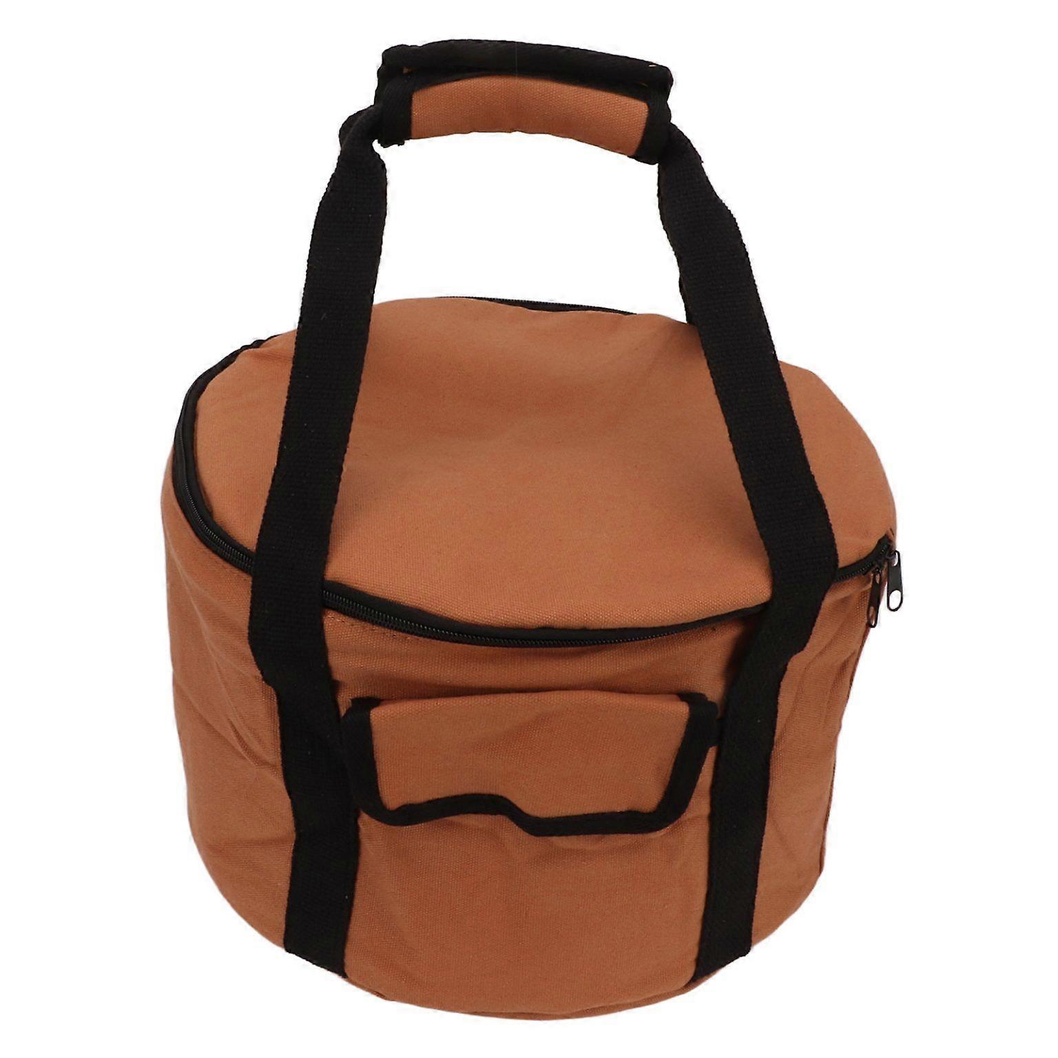 Round Canvas Picnic Storage Bag for Barbecue and Camping Tableware