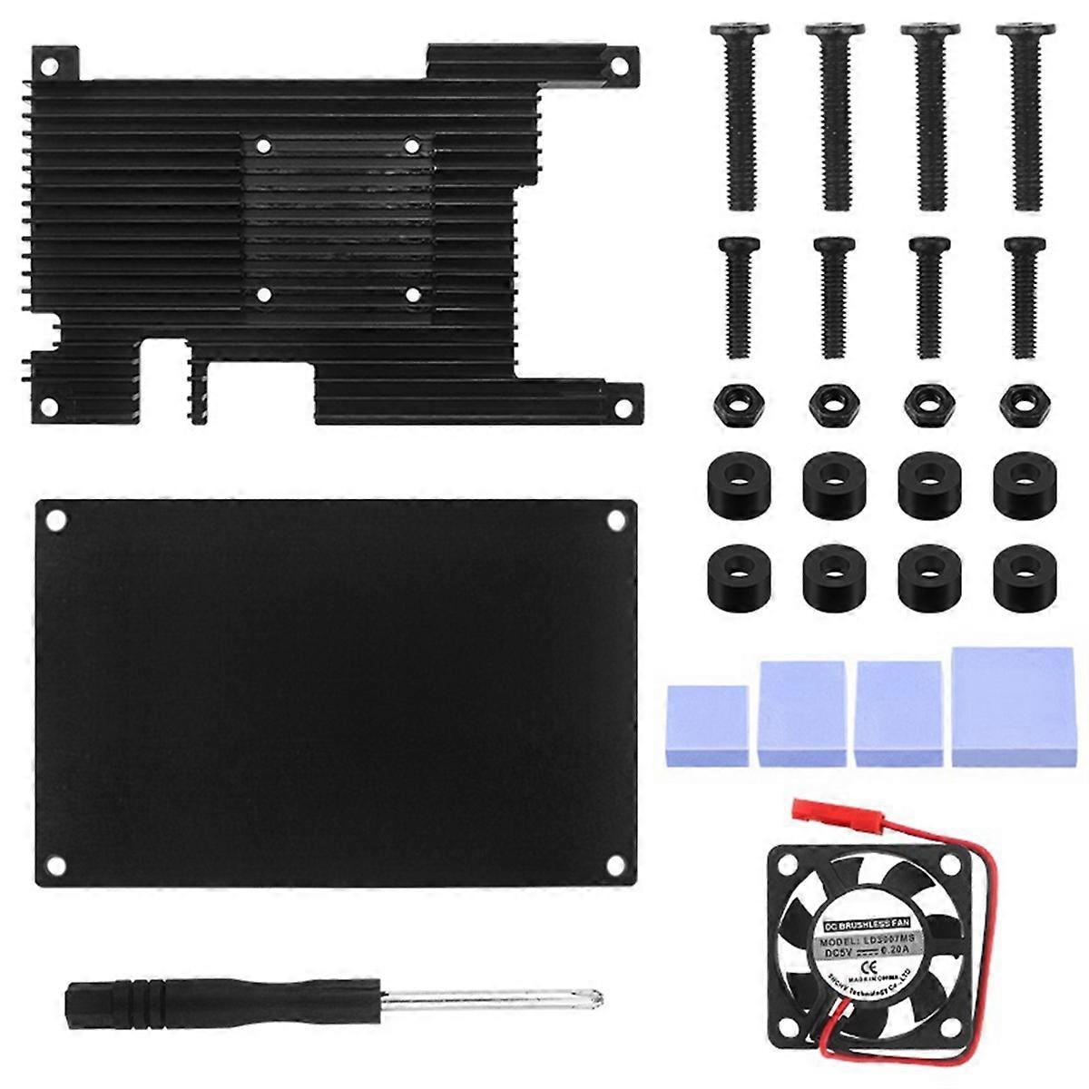 For Orange Pi 5 / 5B Aluminum Alloy Case Active & Passive Metal Cooling Enclouse with Fan Heat Sinks