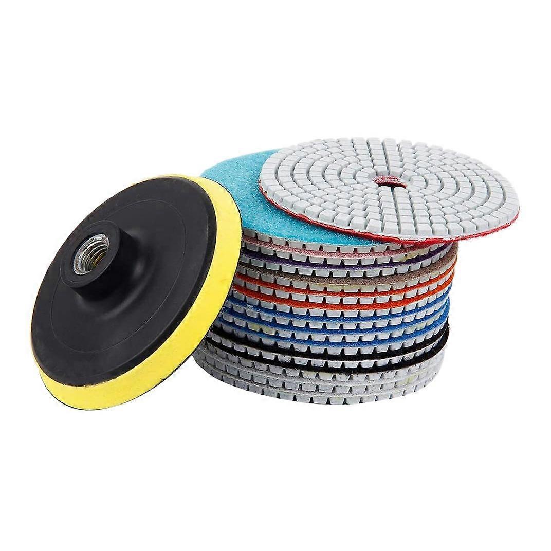 15Pcs Diamond Polishing Pads Kit 4 Inch 100mm Wet/Dry for Stone Concrete Marble Polishing Use Grindi