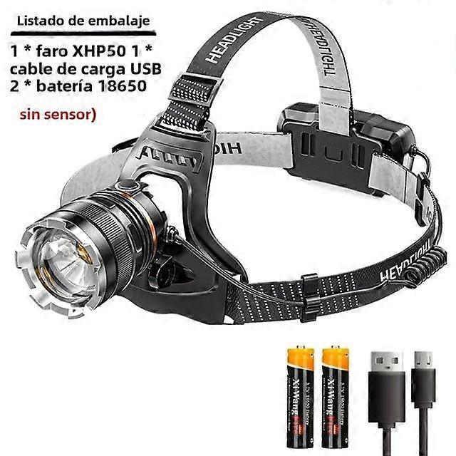 USB Rechargeable LED Headlamp 9000LM XHP50 Super Bright with Sensor and Zoom for Camping and Minesweeper Waterproof Handheld Light