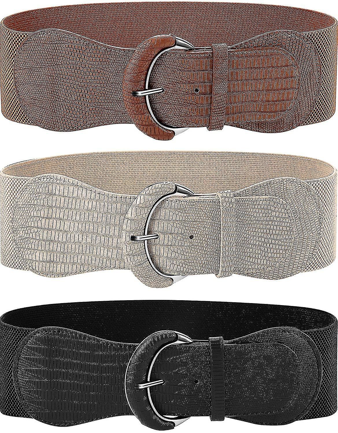 3 stk brede kvinner midje belte elastisk cinch belte lær elastisk belte