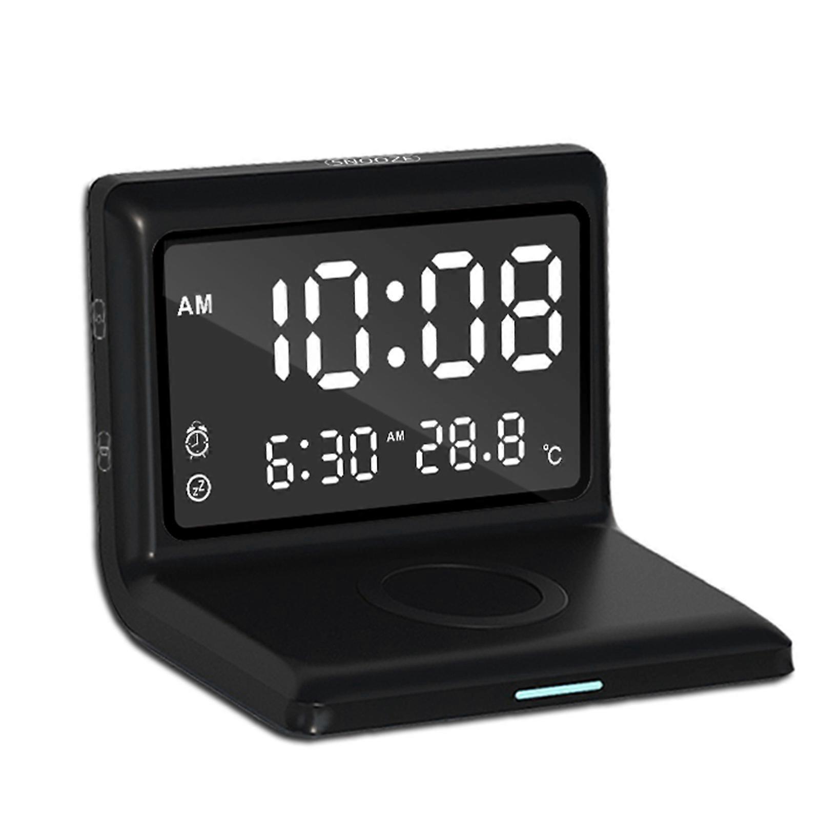 Digital Alarm Clock with Wireless Charging,Multi-function Display for Bedroom,Bedside,Office,5V/3A,9V/2A,12V/1.5A Input  Black