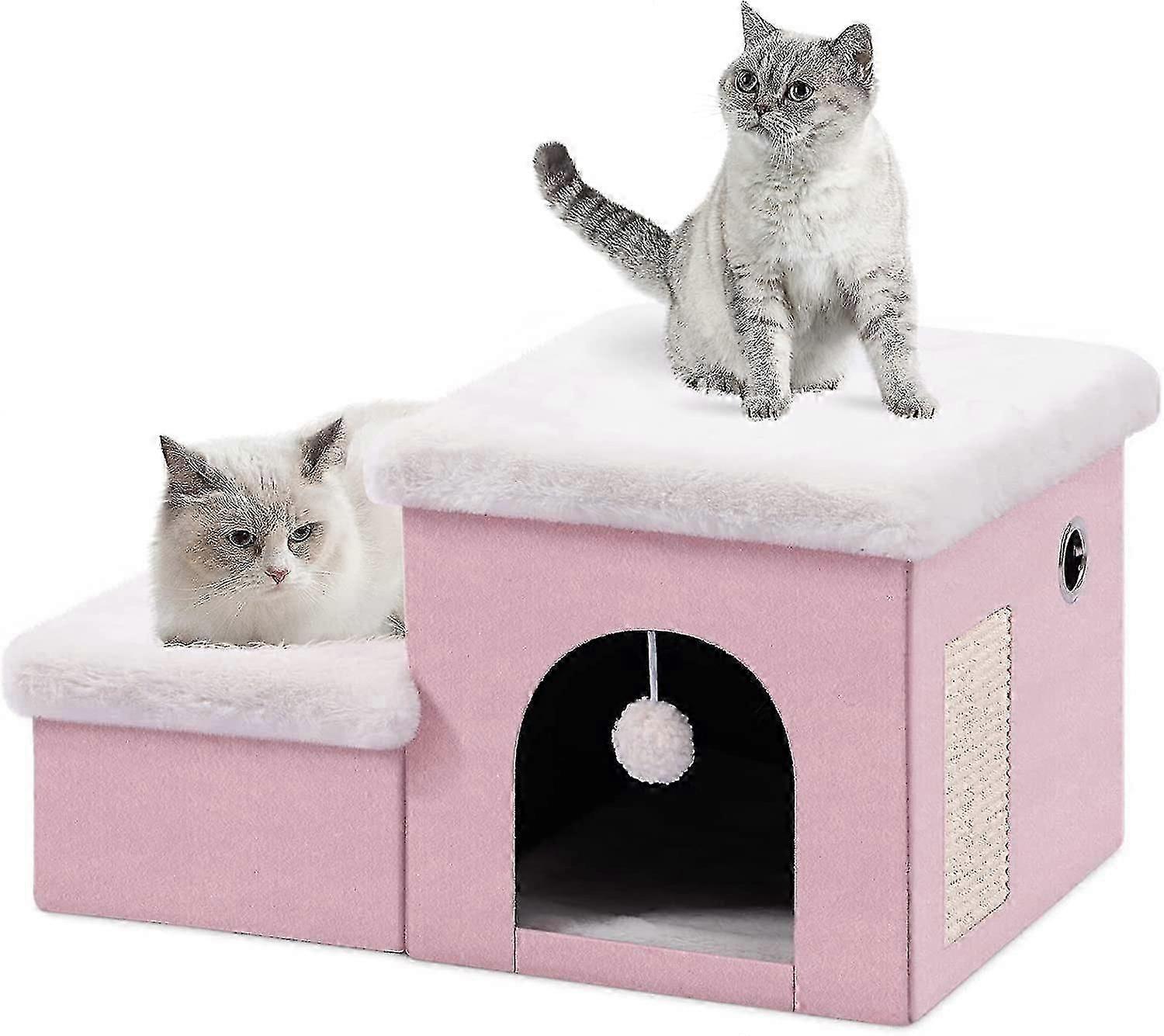 Multifunctional Cube Cat House Cat Stairs with Cat Scratch Board & Ball