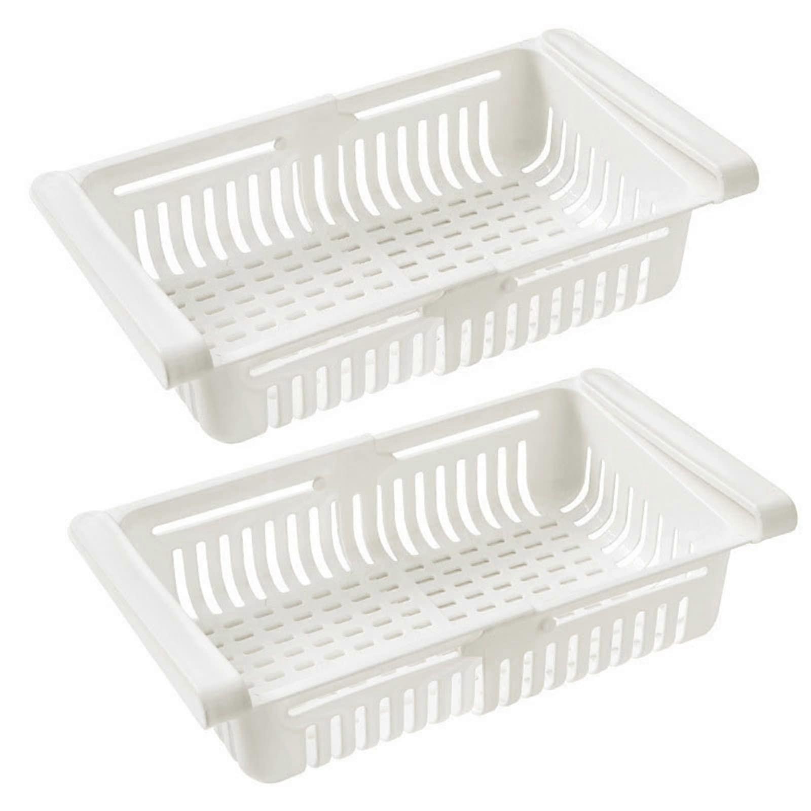 2pcs Plastic Fruit and Egg Container for Refrigerator, White Slide Under Shelf Organizer Drawer Rack Holder