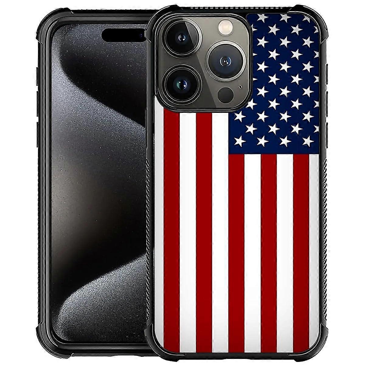 Compatible with iPhone 16 Pro Max Case, Red and Blue American Flags Pattern for Girl Ultra Protection