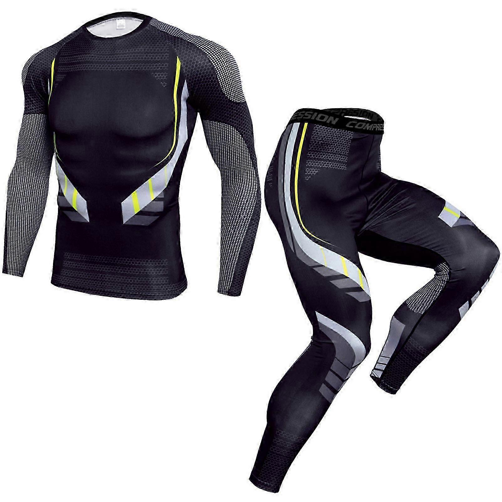 Men Tight Fitness Suit Quick Drying 2 Piece Breathable Workout Suit With Gel Pad For Exercise Training Tk174 Suit M