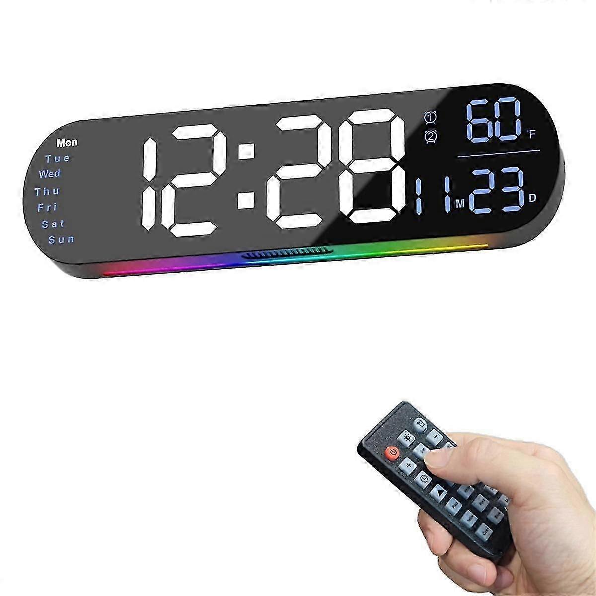 Large Digital Wall Clock with Remote Control 13.7Inch,Auto Brightness,Dual Alarm Clock & Timer,for Bedroom, Gift