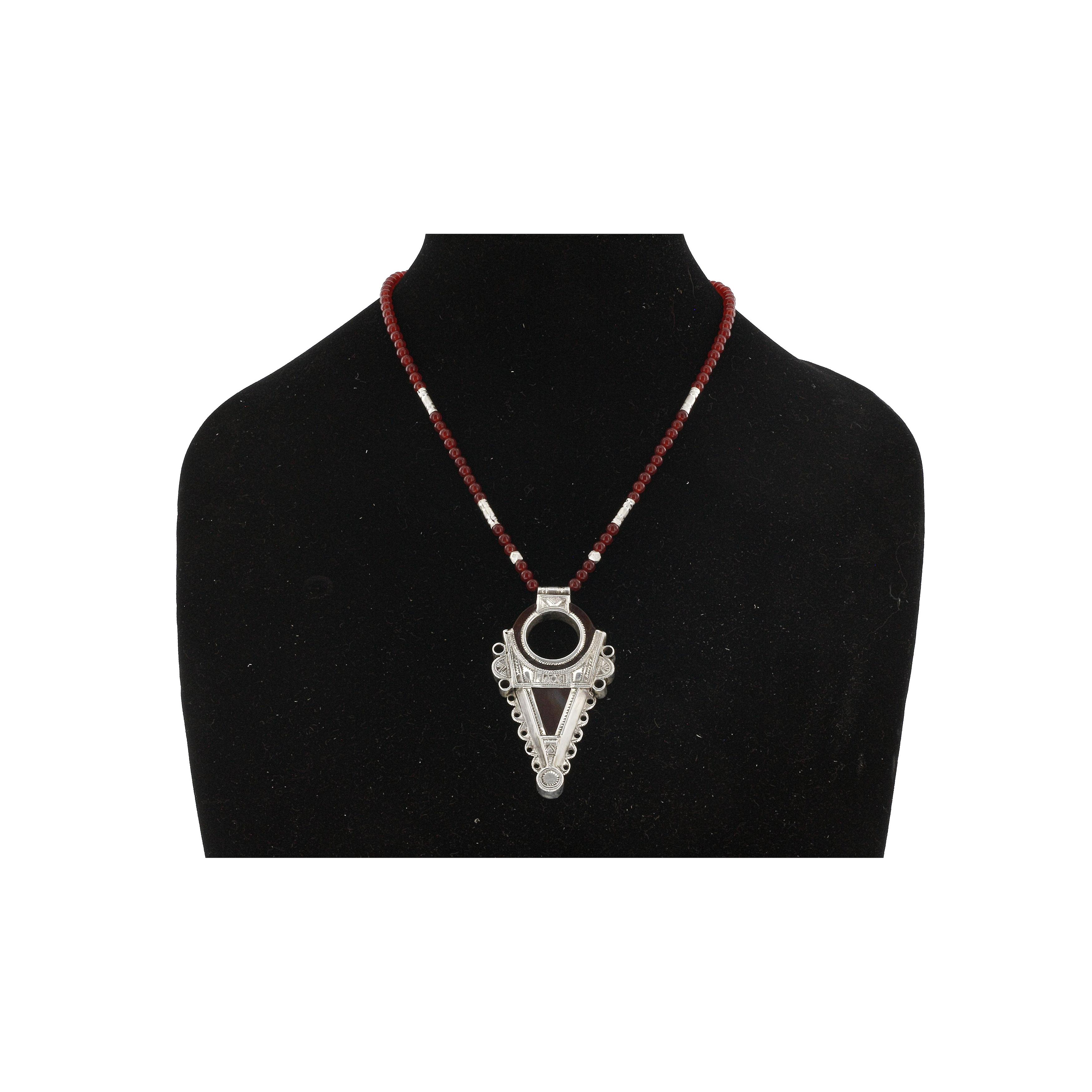 TINTAFUKT||Semi-Precious Stone & Silver Triangular Pendant with Beads