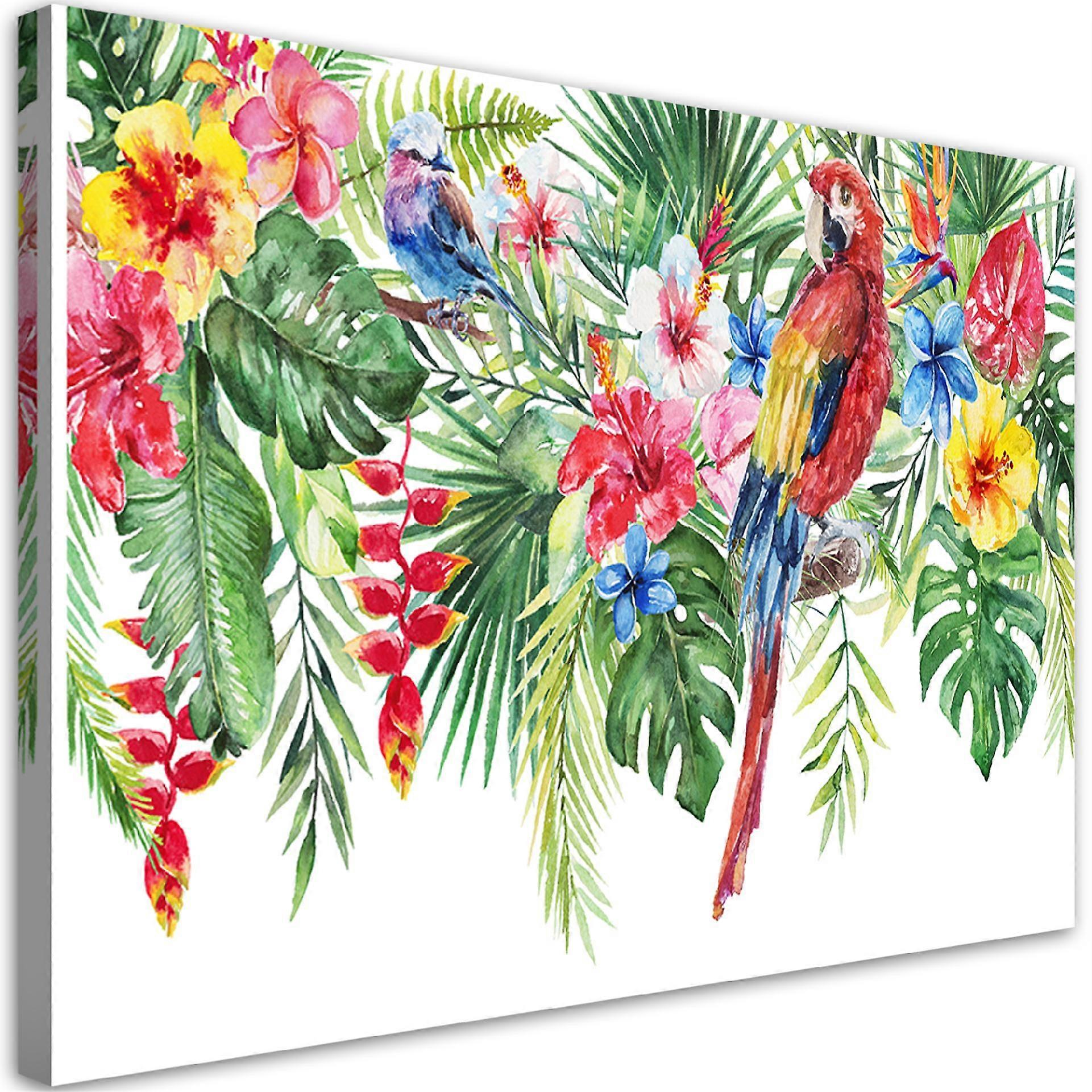 Lienzo, Hojas de flor de loro tropical - 90x60