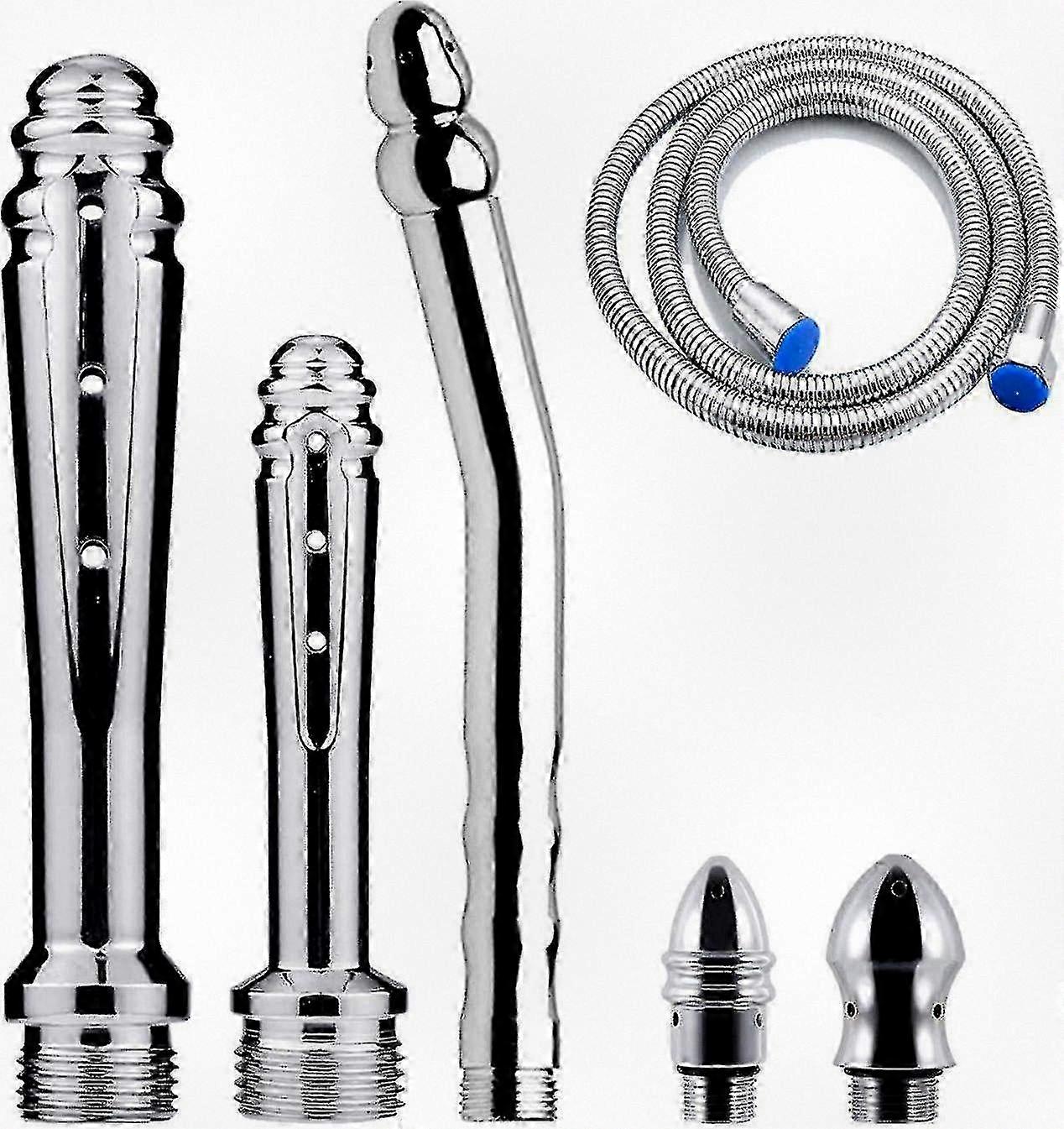 3-Piece Enema Shower Set with 3 Heads, Shower Kit for Men + 150cm Hose (silver) - Compatible for Use with Various Brands