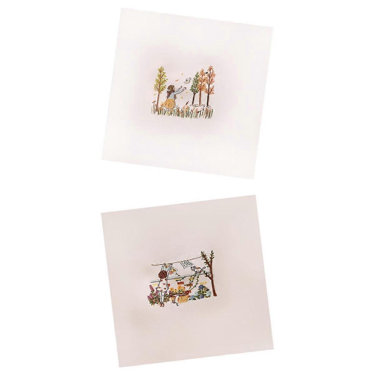 2X Embroidery Kits for Beginners with Pattern, Colorful Life Style Hand