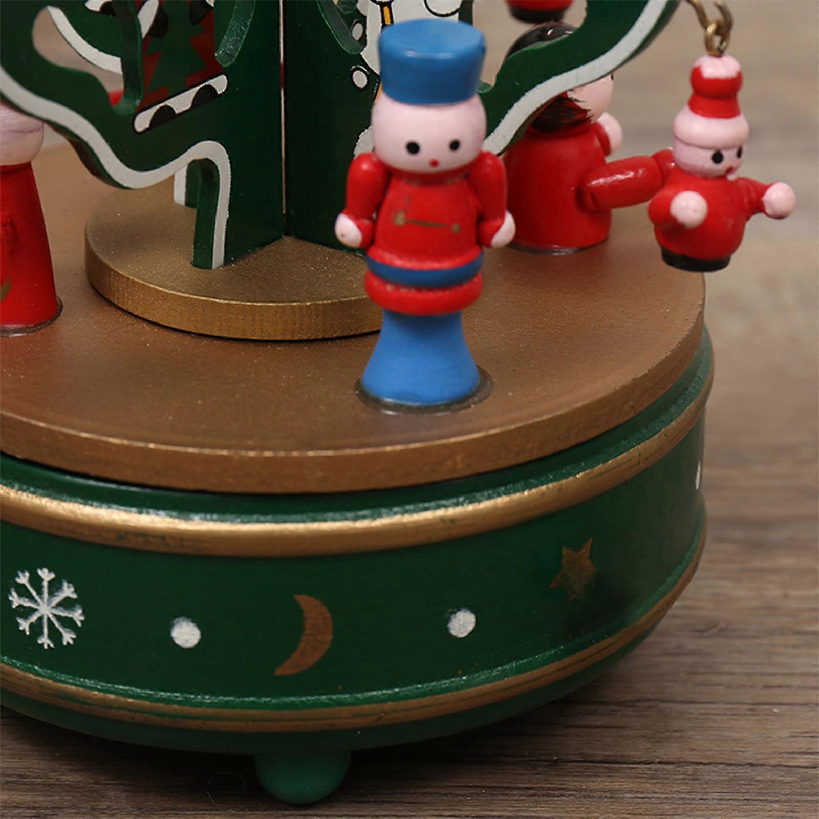 Wooden Christmas Tree Shaped Music Box with Pendant Clockwork Rotating Decor  Red
