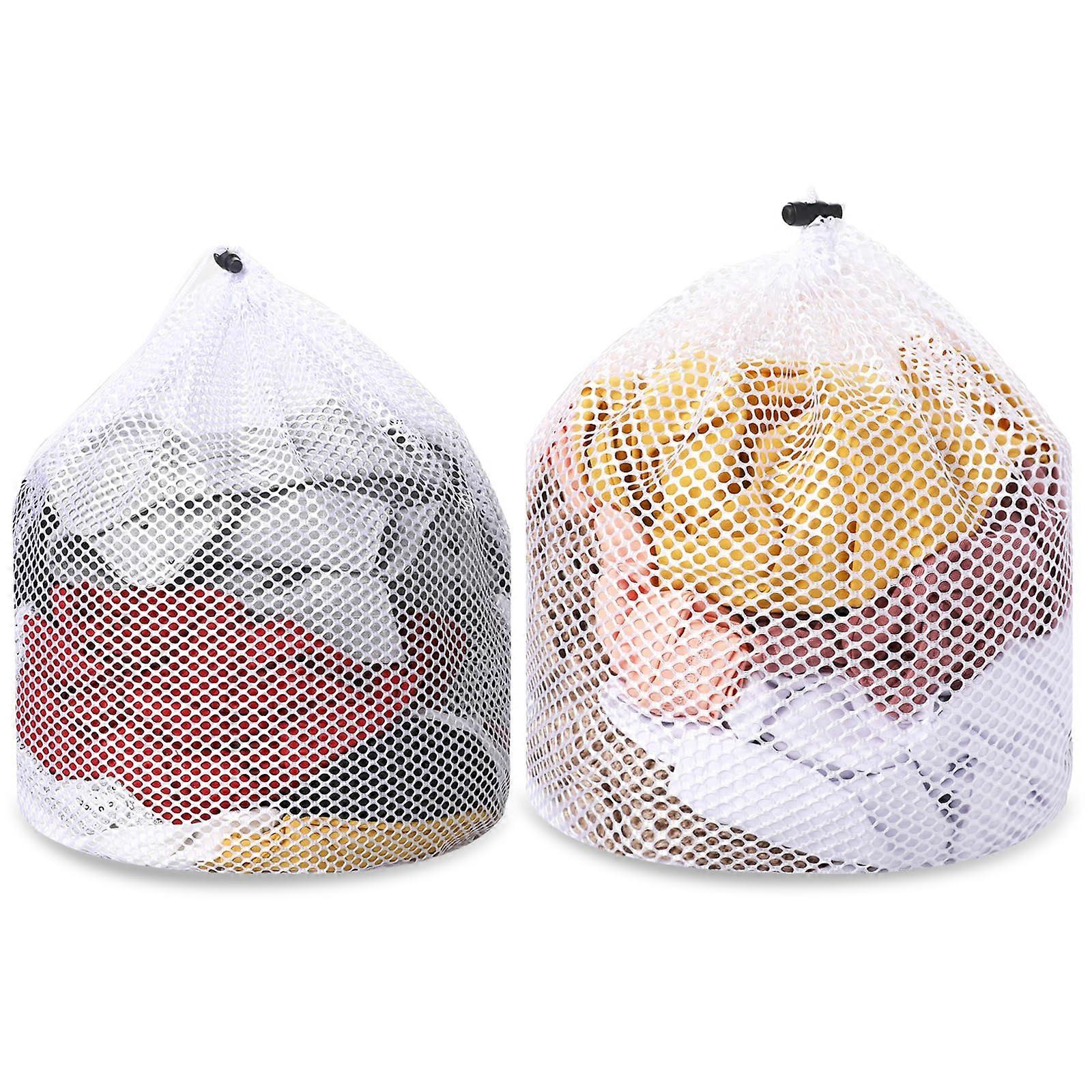 Large Laundry Bags Pack of 2 with Cord Locks, White Mesh Laundry Net for Washing Machine, Reusable for Delicates, Socks, Underwear