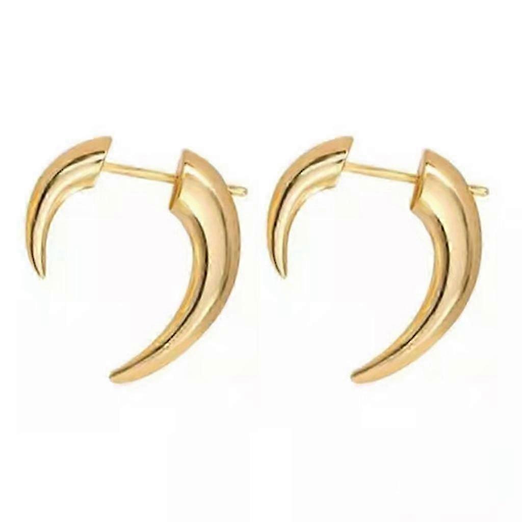 C-shape Double Croissant Crescent-Earrings Front Back Wearing Moon Horn Stud