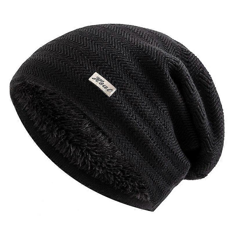 New Unisex Slouchy Winter Hats Add Fur Lined Men And Women Warm Beanie Cap Casual Label Decor Winter Knitted Hats