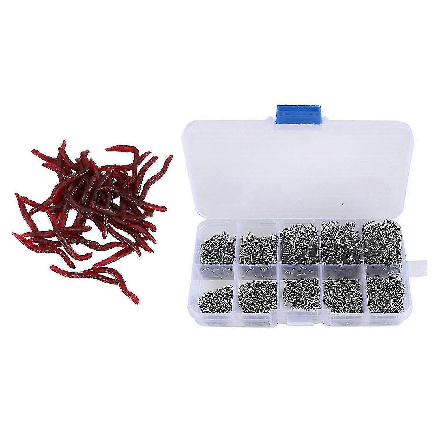 100 Stück weiche Silikon-Angelköder mit 600 Haken - Swimbait Mad Worm Set