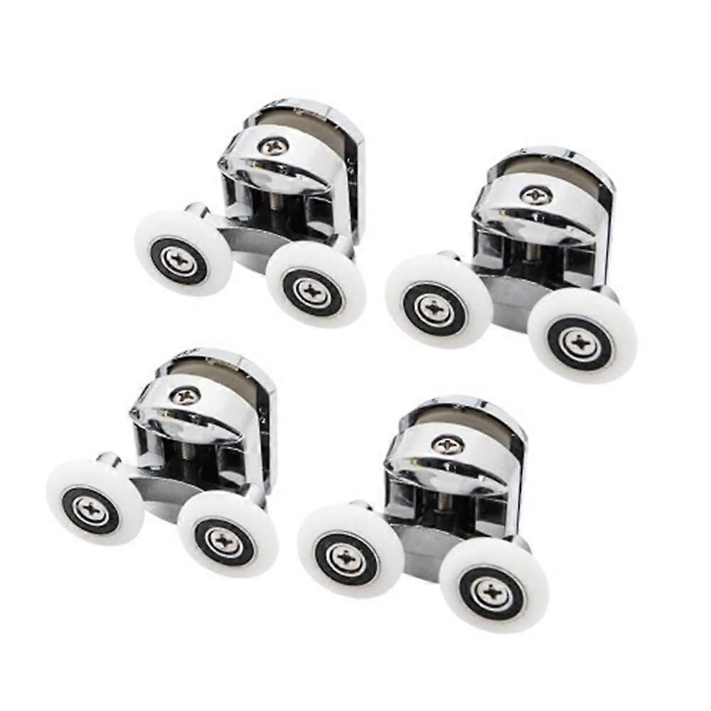 Shower Cabin Rollers 4 Piece Set - Chromed Zinc Alloy, Double Top Side, Single Bottom Side, 23mm Wheel Rollers DW-118