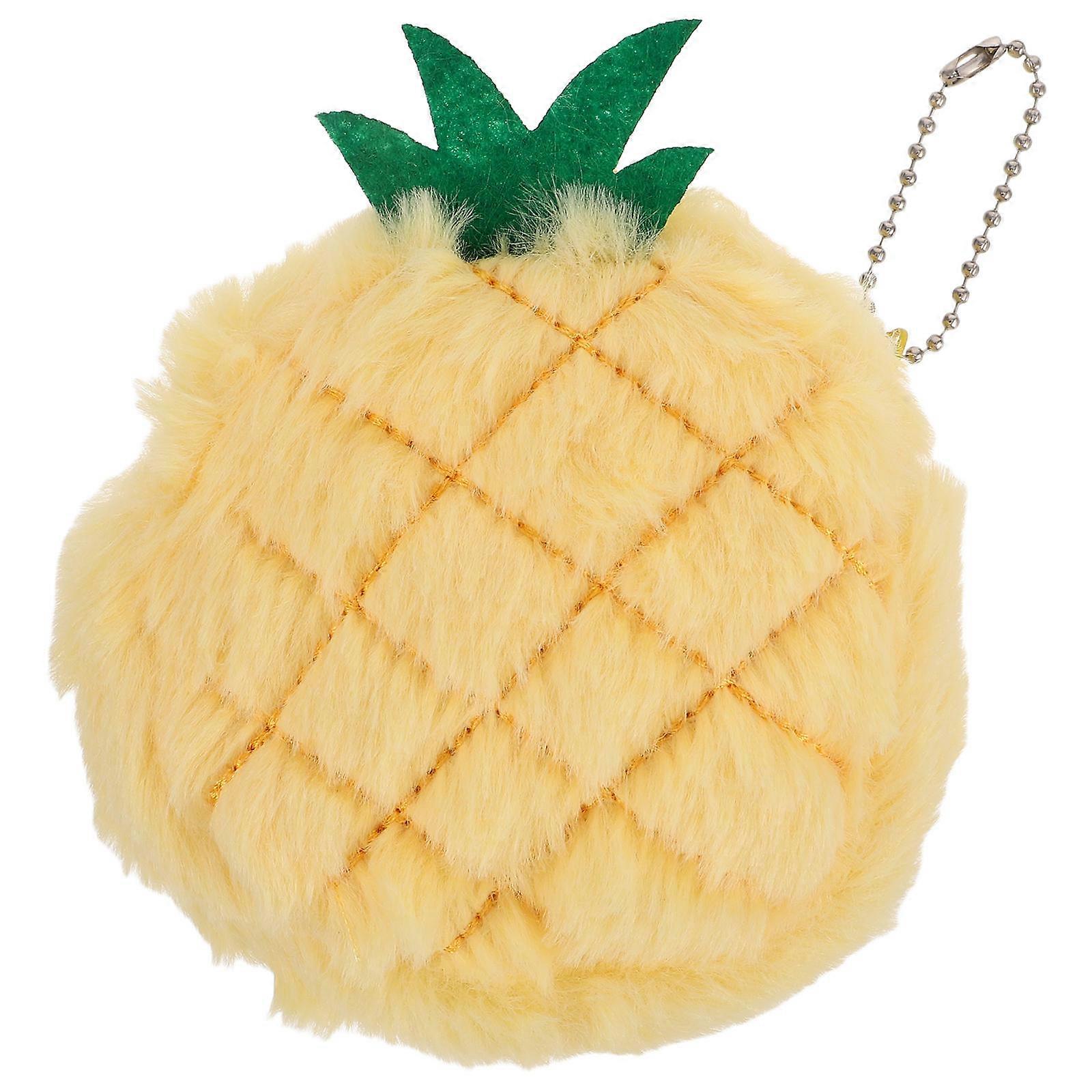 Creative Pineapple Plush Coin Storage Pouch For Kids Soft Fuzzy Keychain Wallet Hangable Small Bag 1Pack
