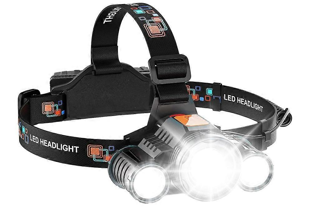 Head Torch LED Super Bright Rechargeable  Zoomable 5000 Lumen Head Torches Rechargeable Headlight 3 LEDs 5 Modes Headlamp(Black)