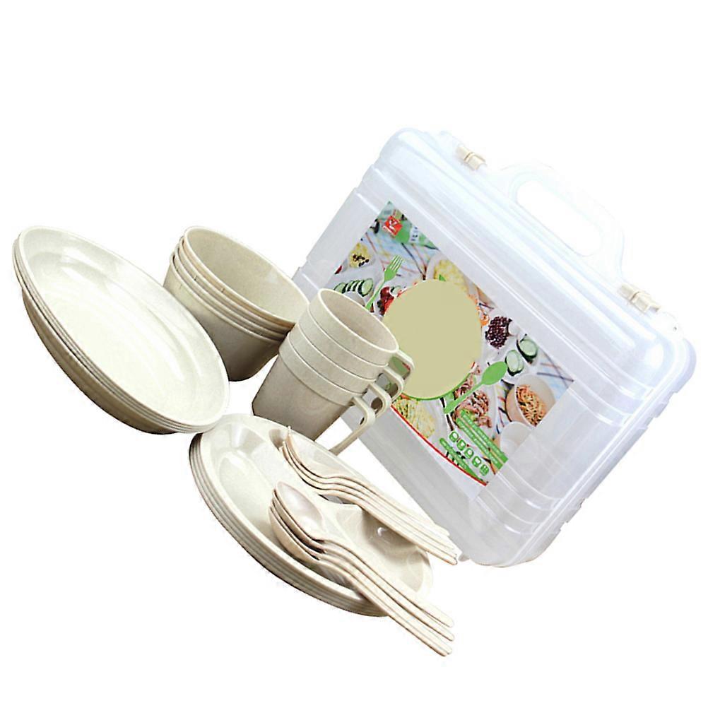 24 Piece Assorted Color Camping Tableware Set Lightweight PP Outdoor Picnic Plates and Dishes