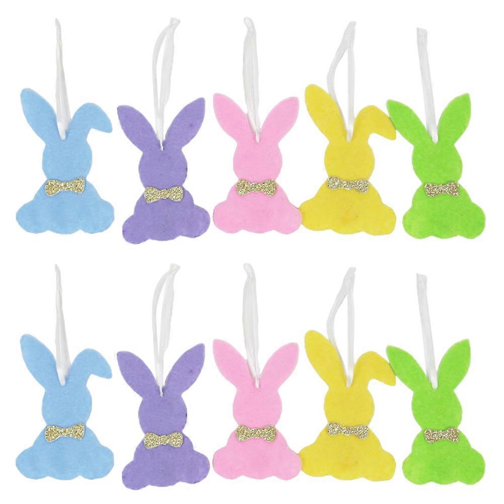 Hemoton 10pcs Easter Rabbit Ornament Felt Pendents for Party Layout and Decor Mixed Color