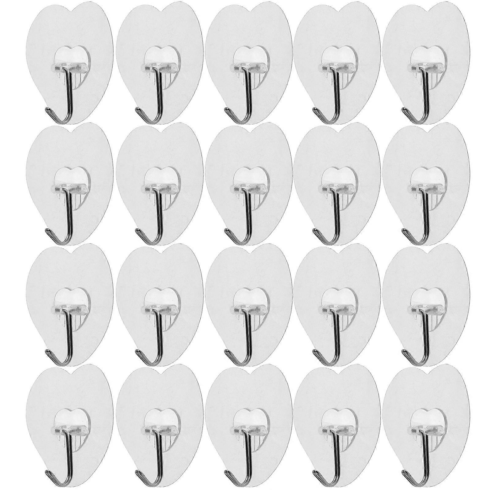 Kitchen Hooks for Hanging Adhesive Wall Hooks Heart Shaped Strong Adhesion Transparent Stainless Steel 20Set