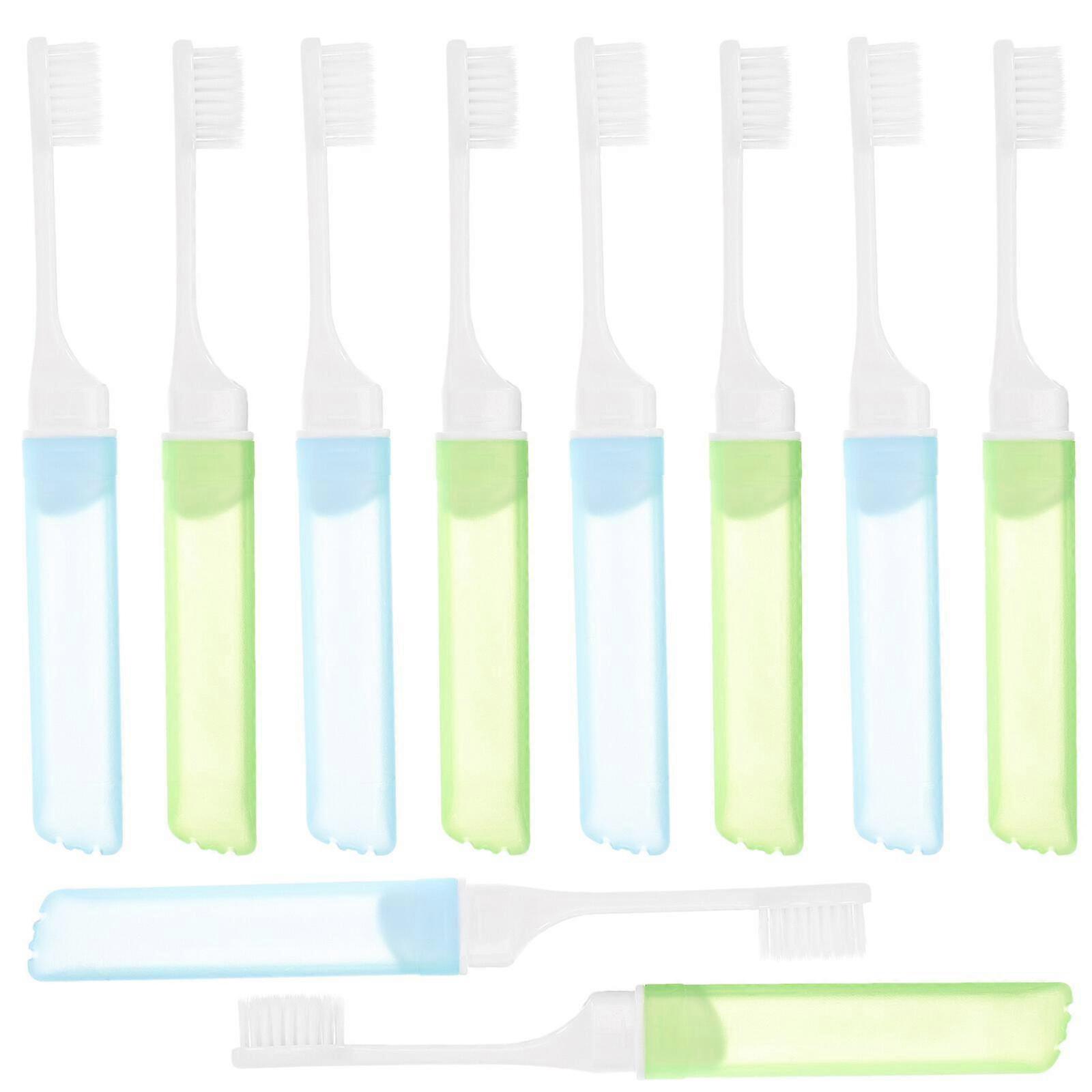 10 soft bristle toothbrushes foldable travel portable toothbrushes (17.2X1.8cm, multi-color)