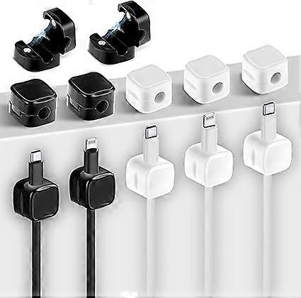 12 Pack Adjustable Magnetic Cable Management Clips Under Desk Adhesive Cord Holder for Bedside Table Wall Car Office (Black + White)