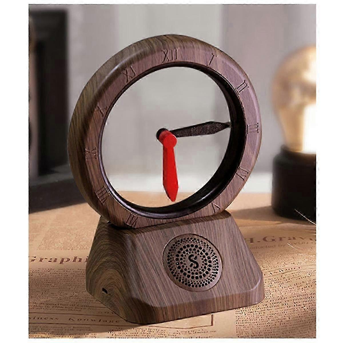 Bluetooth Speakers Retro Reverse Clock Speakers Portable Home Speakers Music for Home Decor Walnut