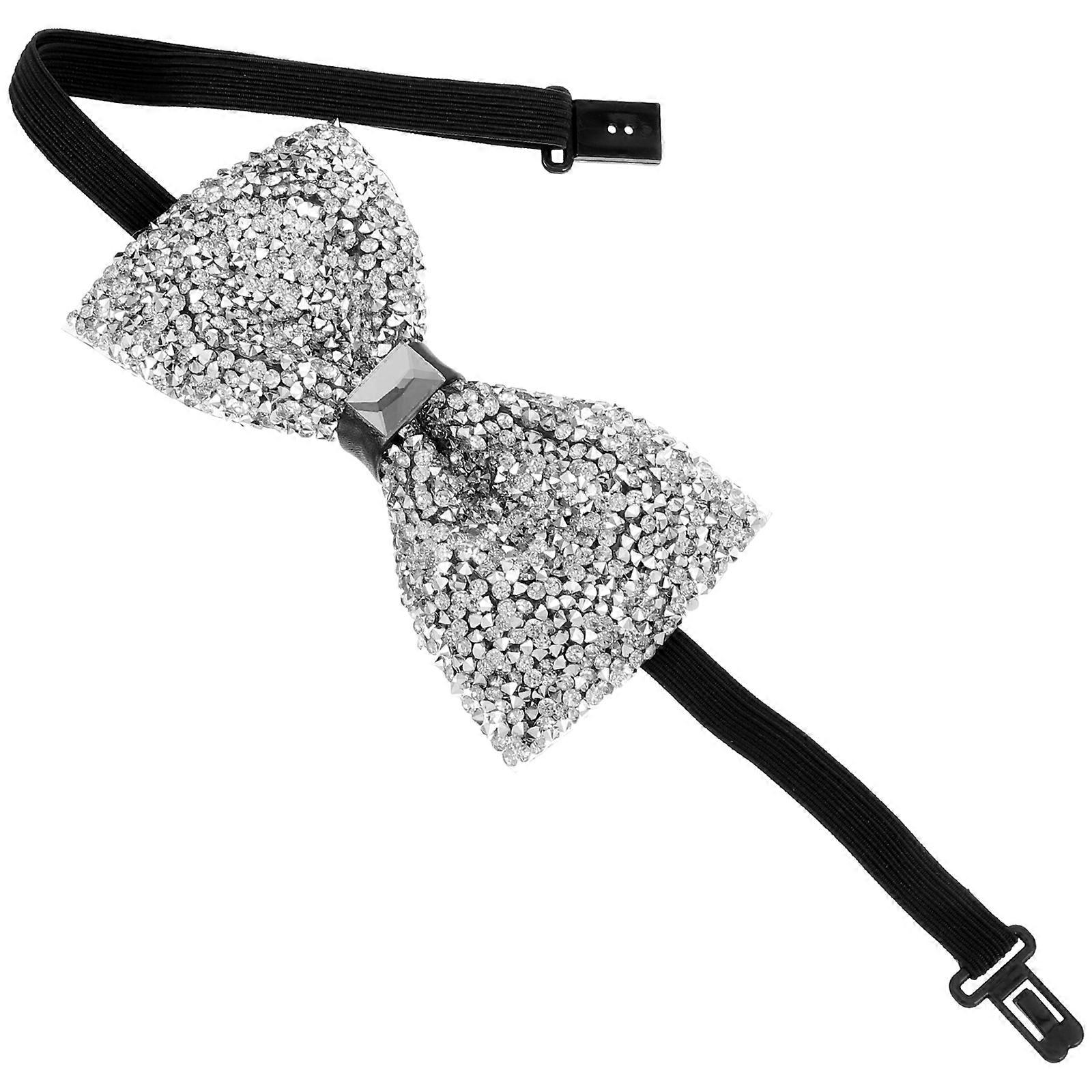 Sparkling Rhinestone Bow Tie for Men – Stylish Pre Tied Silver Bowtie for Weddings, Banquets, and Formal Parties – Durable Design with