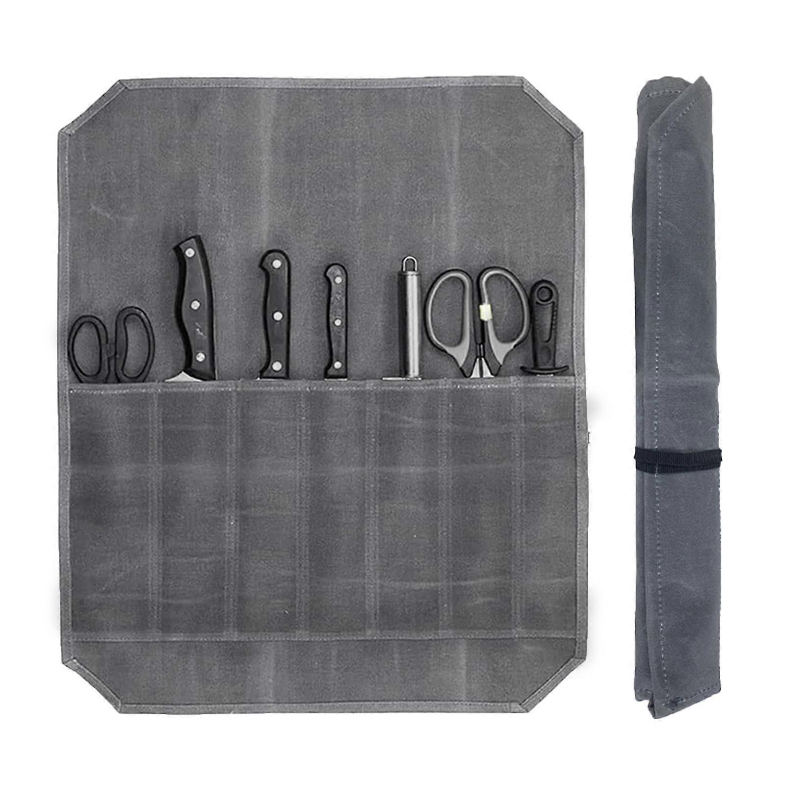 Roll Bag for Chefs with 7 Compartments, Chef Knife Bag, gray