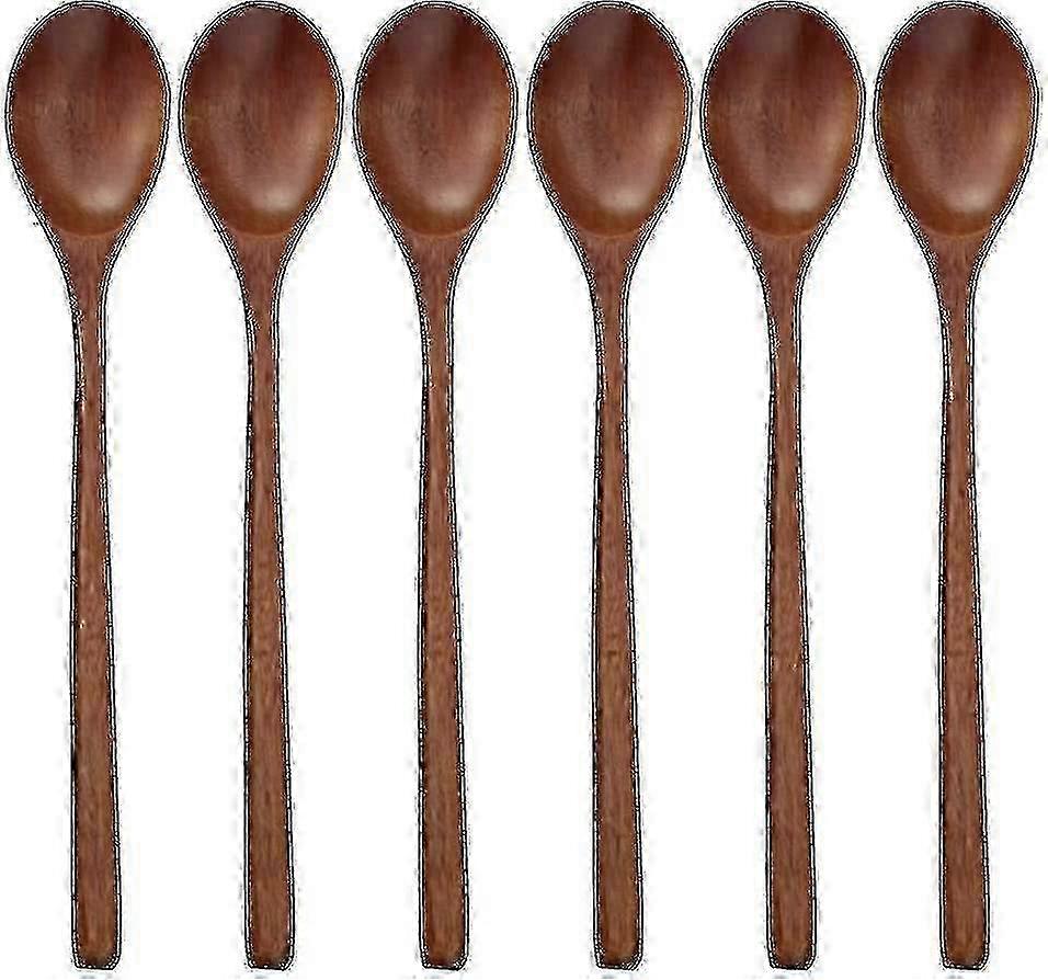 6 Pieces of Wooden Spoons for Eating, Mixing, and Stirring, Suitable for Various Cooking Tasks
