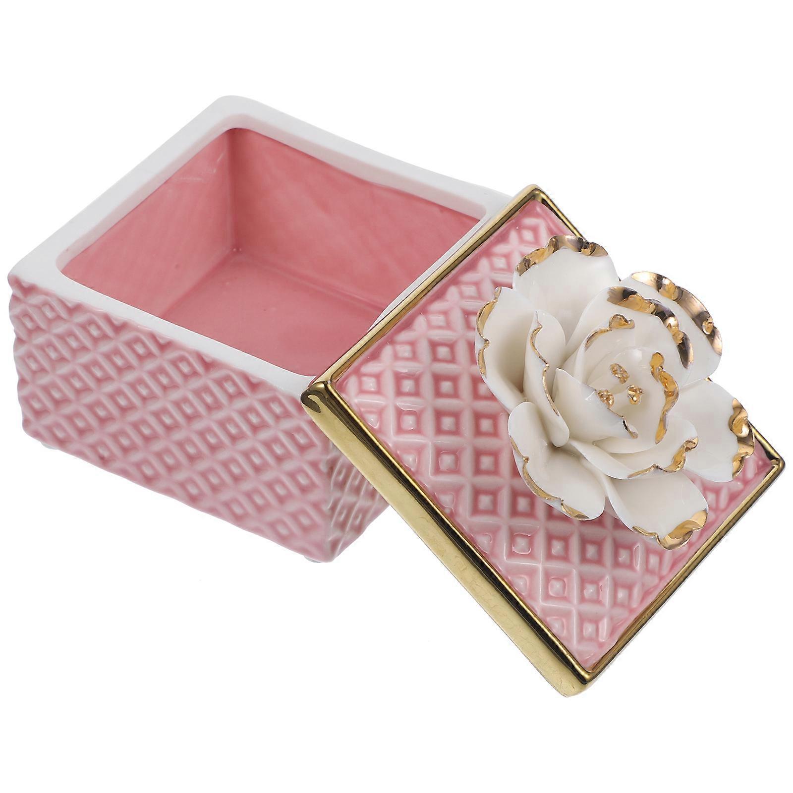 Ceramic Trinket Box Jewelry Organizer Elegant Decorative Dustproof 1Set