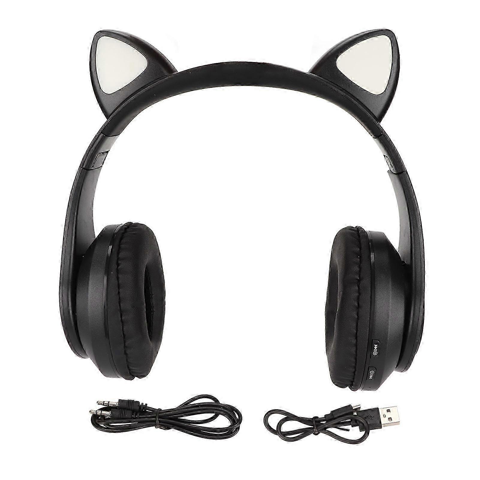 Glowing Cat Ears Bluetooth Headphones with Bass, Foldable Wireless Design and Breathing Lamp