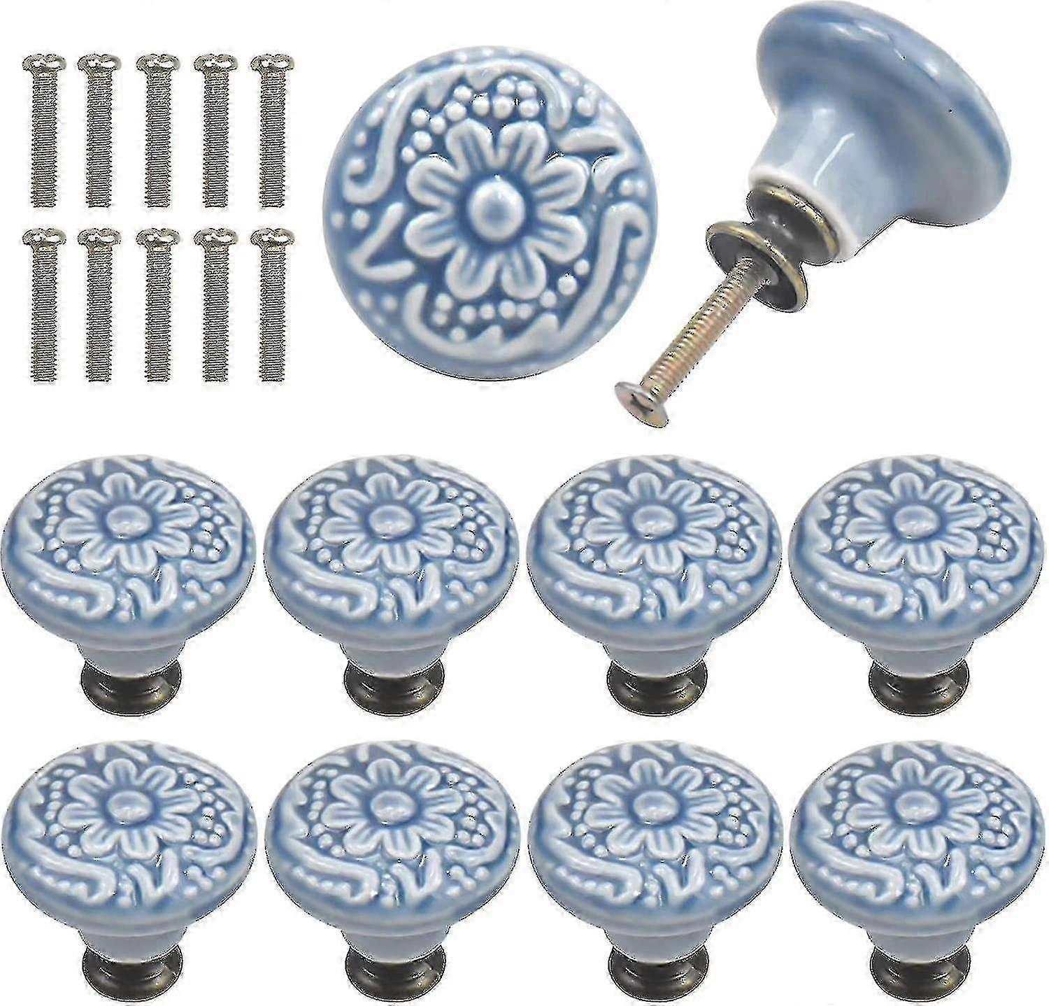 Vintage Ceramic Drawer Knobs, 10pcs Round Cabinet Handles, 34mm Furniture Knobs, Kitchen Cupboard Pulls, Kids Room Door Knobs