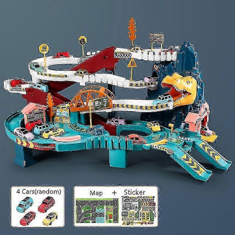 Dinosaur Toy Car Dino Adventure Curved Road Track Vehicle Parking Lot Interactive Games for Kids