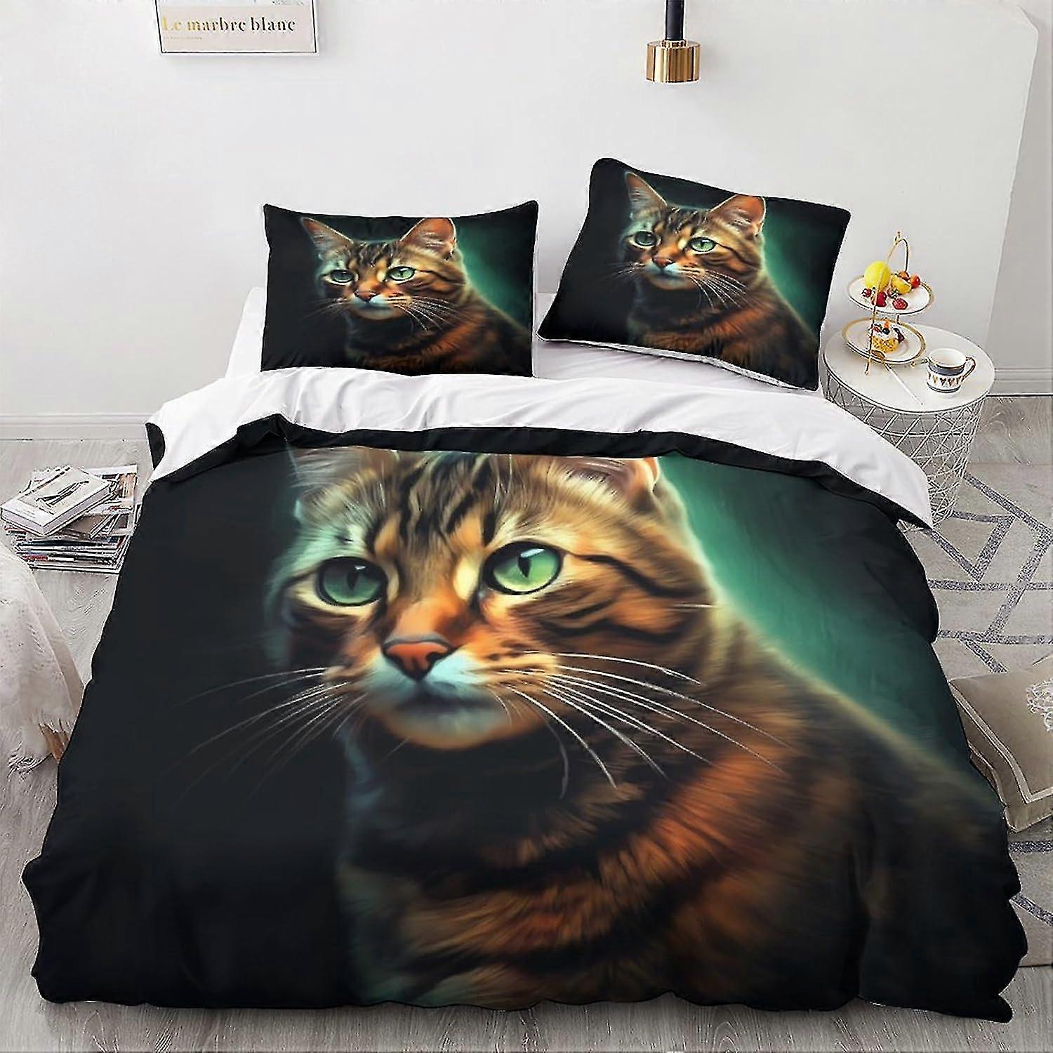 Śliczny wzór Cat 3D Anime Zestaw poszewek na kołdrę z zapięciem na zamek błyskawiczny C 3 sztuki Miękka poszewka na pościel
