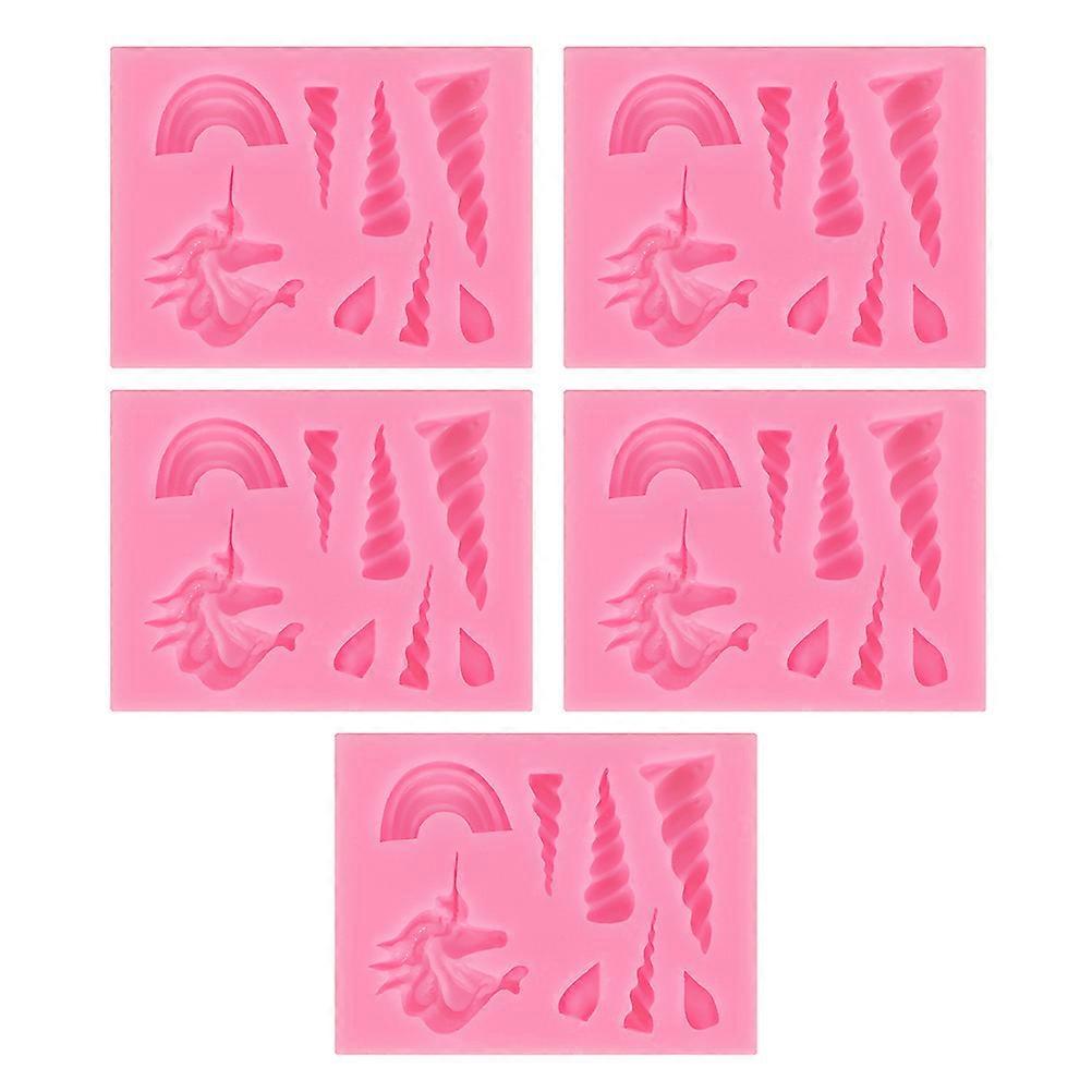 Diy Dessert Mold Unicorn Shape Silicone Chocolate Decoration Baking Tool Rosy 7.00X5.50X0.80CM 5Pcs